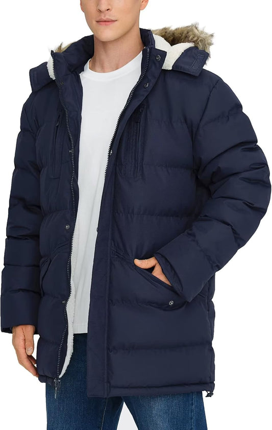 Men's Long Winter Coats Warm Water Resistant Puffy Hooded Windbreaker Insulated Thicken Jackets with Hood