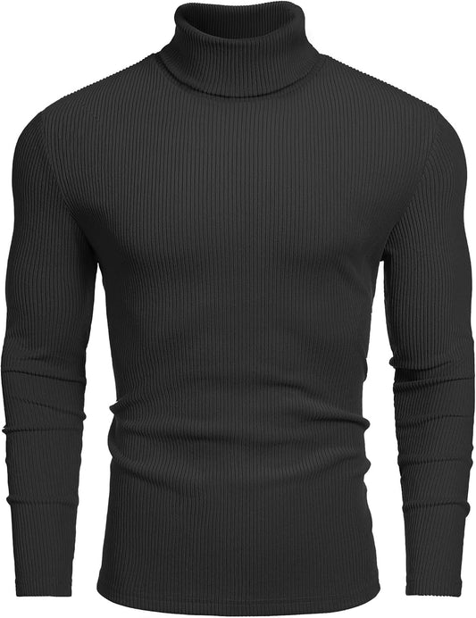 Men's Knitted Turtleneck Long Sleeve Turtle Neck Ribbed Pullover Sweater Thermal Casual High Neck